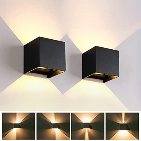 Paquete de 2 luces de pared LED para exteriores, 12 W, luces de pared para interiores con ángulo ajustable, iluminación de pared para exteriores, lámpara de pared moderna impermeable IP65 para sala de estar, dormitorio (negro) blanco cálido 3000 K