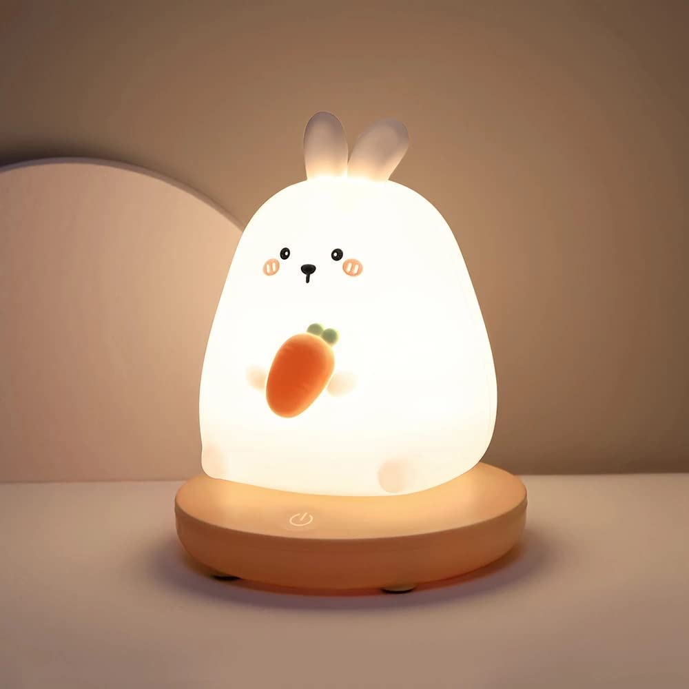 Veilleuse Enfant, Lapin Veilleuse Bebe en Silicone, Veilleuse Usb Rechargeable, luminosité réglable