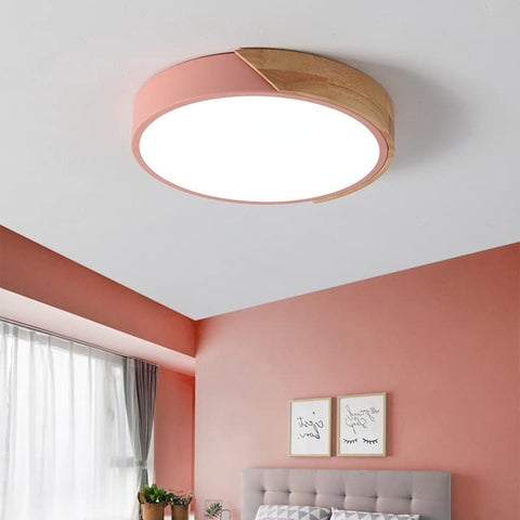 Lámpara de Techo LED, Lámpara de Techo de Madera Moderna de 24 W Redonda Blanco Frío 6000 K Ø30 * 5 CM Dormitorio, Cocina, Sala de Estar, Balcón y Pasillo