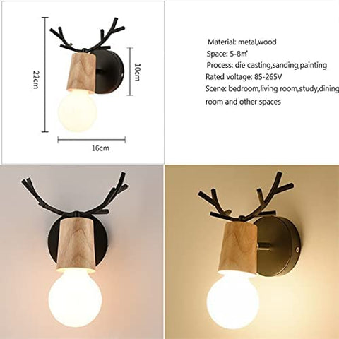 Lámpara de pared retro, paquete de 2, lámpara de pared de madera con diseño de asta creativa, iluminación de pared de metal vintage, lámparas de pared interiores ajustables para sala de estar, dormitorio, pasillo, decoración moderna