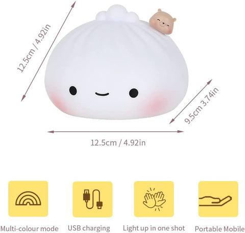 Luz Nocturna para Niños, Luz LED de 7 Colores Luz Nocturna LED Recargable para Niños con USB, Luz Nocturna de Silicona Suave al Tacto, Luz Nocturna Linda Portátil para Bebé, Niños y Niñas Regalo