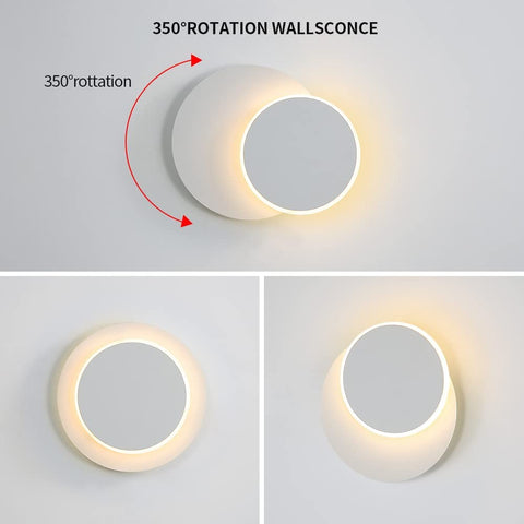 Apliques de Pared para Interiores 12W Blanco, Aplique de Pared LED Moderno, Eclipse Creativo 2 en 1, Giratorio 360 3000K Blanco Cálido, Luz de Iluminación para Sala de Estar, Escalera, Dormitorio