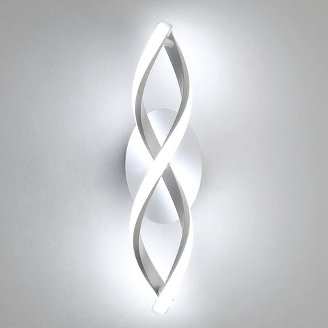 Aplique de pared interior, lámpara de pared moderna LED 16W 1800LM, blanco frío 6500k, luces de pared de diseño curvo para dormitorio escaleras sala de estar