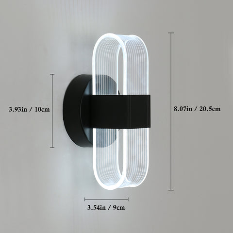 Lámpara de pared LED, lámpara de pared LED moderna regulable, lámpara de pared interior acrílica ovalada negra de 10 W para dormitorio, mesita de noche, sala de estar, 3000-6500K