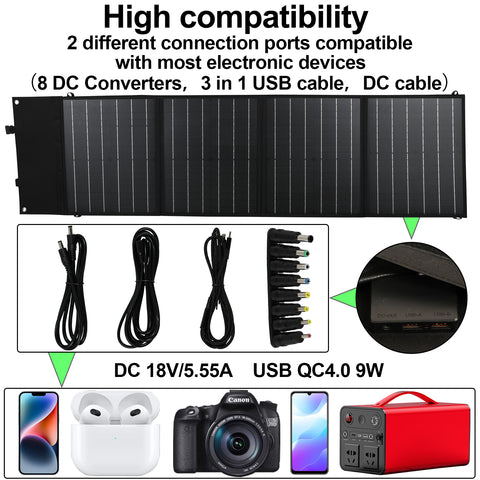 Título optimizado en francés: cargador solar plegable de 100 W y 18 V, bolsa portátil para actividades al aire libre