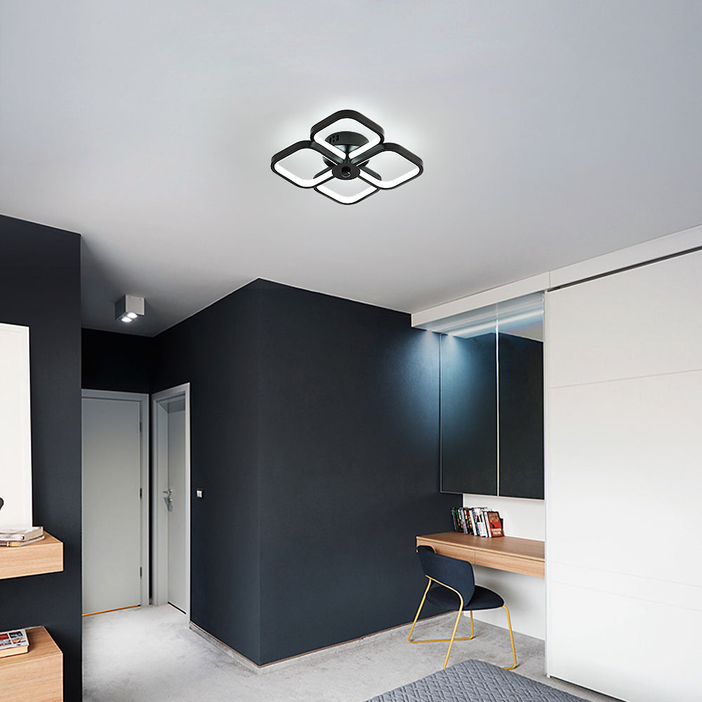 Lámpara de techo LED, lámpara de techo acrílica de metal rectangular moderna, lámpara de techo de 32 W, lámpara de techo de oficina de 24 cm de diámetro para dormitorio, sala de estar, comedor, pasillo negro