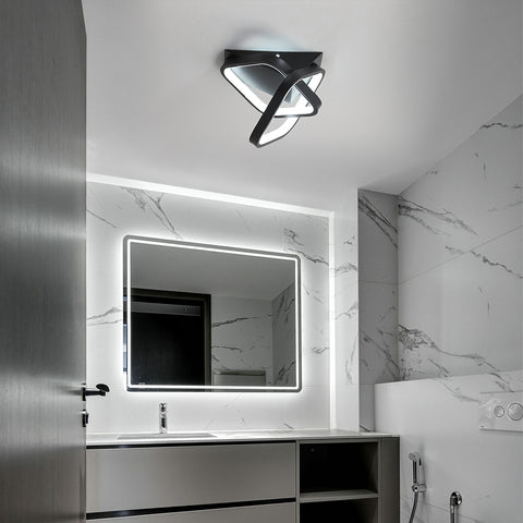 Lámpara de techo LED moderna de 24 W, 2 lámparas de techo de forma cuadrada oblicua de aluminio, lámpara de techo de metal negro, para balcón de entrada de pasillo, luz blanca fría/6500 K