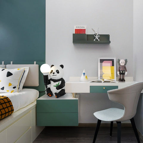 Lámparas de mesa de diseño de panda de resina, luz nocturna creativa moderna con cable enchufable, lámpara de escritorio LED de animales