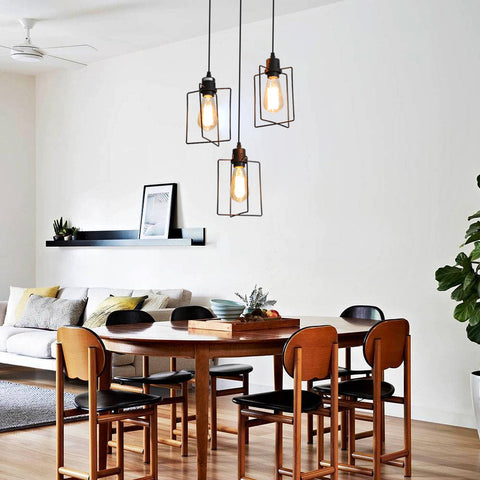 E27 Lámpara colgante industrial Lámpara de techo vintage 3 luces Lámpara colgante de jaula de metal Estilo retro Decorativo para cocina Dormitorio Comedor