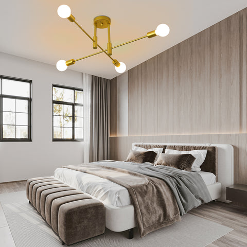 Lámpara de techo industrial, lámpara de techo retro, candelabros LED modernos de metal E27 dorado de 4 lámparas para dormitorio, sala de estar, cocina, oficina, cafetería, restaurante