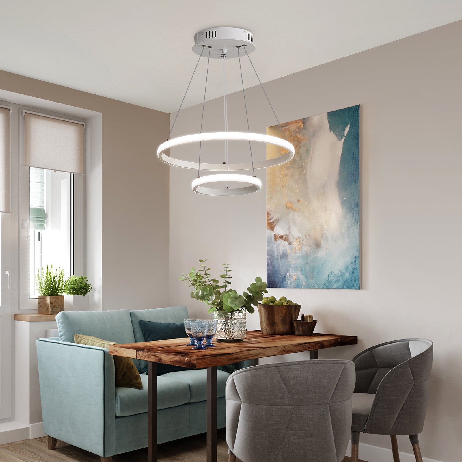 Suspension Luminaire LED, Lustre circulaire moderne, suspension blanc 4000K