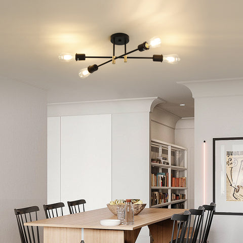 Lámpara de araña Sputnik moderna, lámpara colgante industrial de 4 luces, lámpara de techo de montaje semiempotrado E27 para comedor, sala de estar, cocina, oficina, cafetería, restaurante (bombilla no incluida)