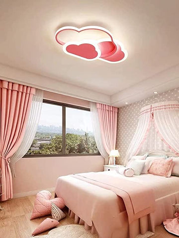 Plafón LED, Lámpara de Techo Nube Creativa, 32W 2700lm 42cm, con Mando a Distancia Regulable 3000K, Plafón Rosa Moderno Aplique de Pared para Salón, Pasillo y Habitación Infantil
