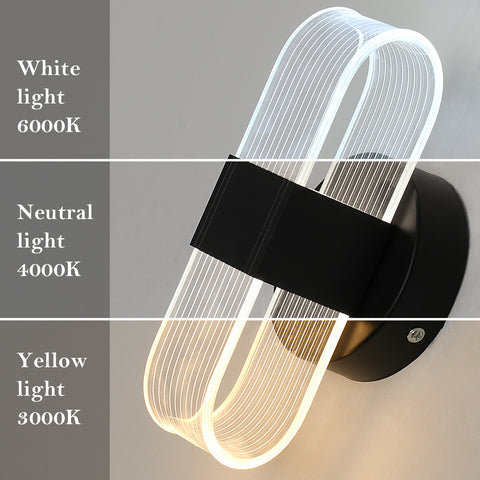 Lámpara de pared LED, lámpara de pared LED moderna regulable, lámpara de pared interior acrílica ovalada negra de 10 W para dormitorio, mesita de noche, sala de estar, 3000-6500K