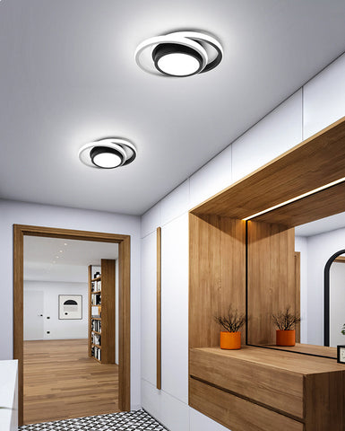 Lámpara de techo moderna LED, lámpara de techo de 2 anillos de 21 W, lámpara de techo de metal acrílico blanco para sala de estar, estudio 4500 K