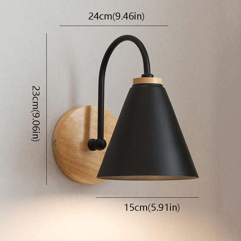 Lámpara de pared para cabecera de madera escandinava, lámpara de pared con base E27 para dormitorio, sala de estar, pasillo, entrada, bombilla negra no incluida