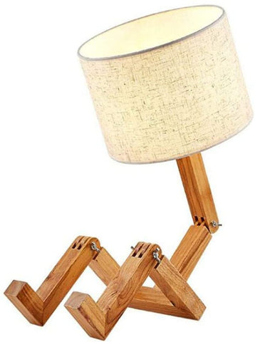 Lámpara de mesa LED de madera maciza creativa Lámparas de noche robot para dormitorios Oficina de estudio Lámpara de dormitorio de estilo europeo Lámpara de mesa pequeña de hotel W22cm*H44