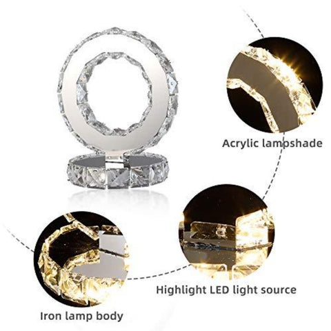 Lámparas de mesa de vidrio, lámparas de noche modernas LED de acero inoxidable, lámpara de escritorio redonda de 12 W, luz blanca cálida