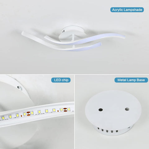 Lámpara de techo LED de diseño moderno, lámpara de techo con forma de onda de 6000K, color blanco frío, para sala de estar, dormitorio, comedor, oficina, color blanco