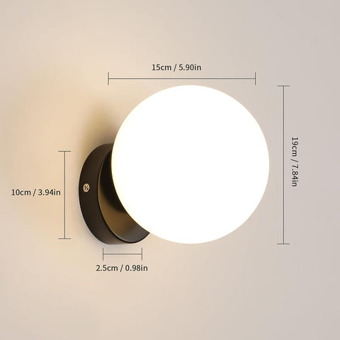 Aplique De Pared Interior Lámpara De Pared Esférica Moderna De Vidrio Base E27 para Dormitorio, Sala De Estar, Pasillo, Entrada Negra (Bombilla No Incluida)