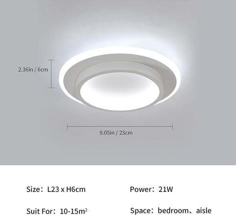 Luz de techo LED 21W Lámpara de techo redonda de diseño moderno Blanco frío 6000K para sala de estar Dormitorio Comedor Oficina Blanco