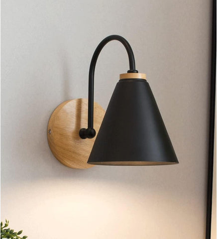 Lámpara de pared para cabecera de madera escandinava, lámpara de pared con base E27 para dormitorio, sala de estar, pasillo, entrada, bombilla negra no incluida