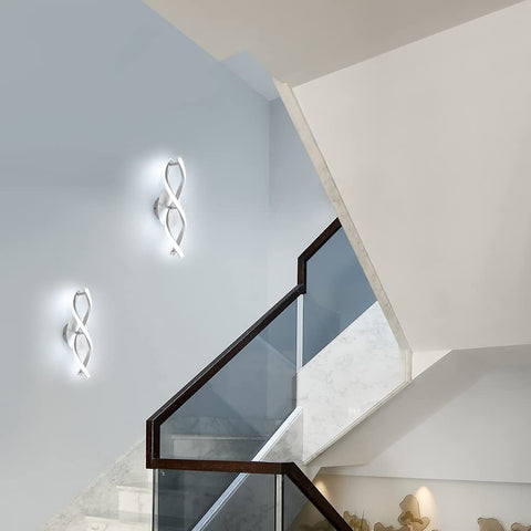 Aplique de pared interior, lámpara de pared moderna LED 16W 1800LM, blanco frío 6500k, luces de pared de diseño curvo para dormitorio escaleras sala de estar