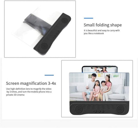 Lupa de pantalla con altavoz para teléfono inteligente, pantalla de proyector HD 6D de 12 pulgadas para películas, vídeos y juegos