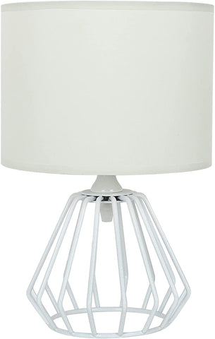 Lámpara de Noche, Lámpara de Mesa con Base Calada y Pantalla de Tela Blanca, Lámpara de Escritorio Minimalista para Dormitorio, Sala de Estar, Oficina (Bombilla E27 No Incluida)