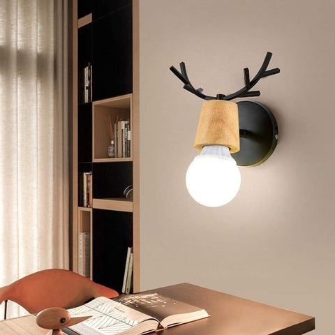 Lámpara de pared retro, paquete de 2, lámpara de pared de madera con diseño de asta creativa, iluminación de pared de metal vintage, lámparas de pared interiores ajustables para sala de estar, dormitorio, pasillo, decoración moderna