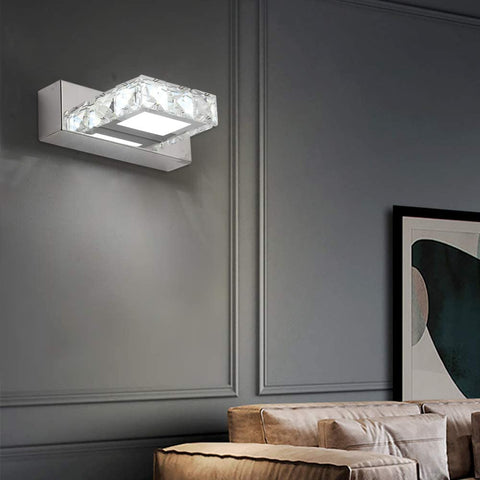 Aplique de Pared Faros Espejo de Cristal LED 3W 5500k Lámpara acrílica de Acero Inoxidable IP44 Impermeable y antivaho (Plata), 16x5cm