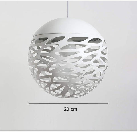 Lámpara colgante calada con cabeza brillante, lámpara tallada de hierro forjado simple para comedor (blanco, 20 cm)