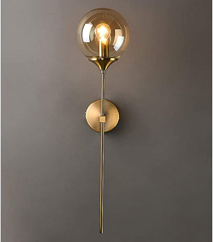 Aplique industrial vintage, globo de cristal ámbar con brazo largo, aplique dorado, aplique dorado para mesita de noche (ámbar) E14, (bombilla no incluida)