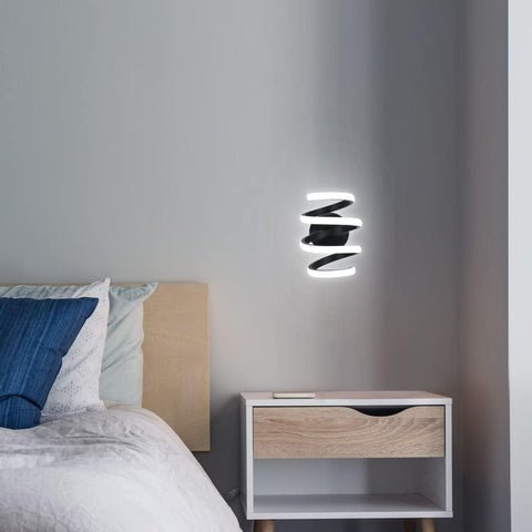 Lámpara de pared LED moderna con forma de espiral, luz blanca fría 6000K para dormitorio, sala de estar, pasillo, entrada, color negro