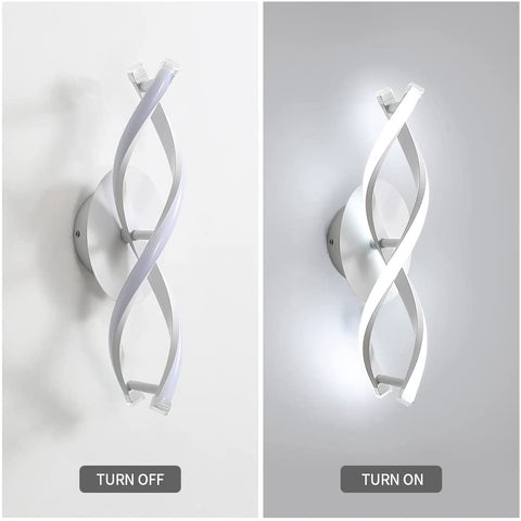 Aplique de pared interior, lámpara de pared moderna LED 16W 1800LM, blanco frío 6500k, luces de pared de diseño curvo para dormitorio escaleras sala de estar