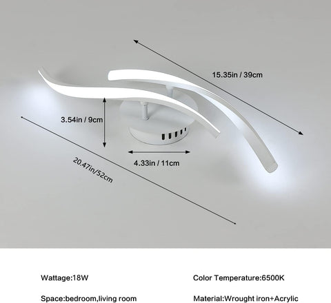 Lámpara de techo LED de diseño moderno, lámpara de techo con forma de onda de 6000K, color blanco frío, para sala de estar, dormitorio, comedor, oficina, color blanco