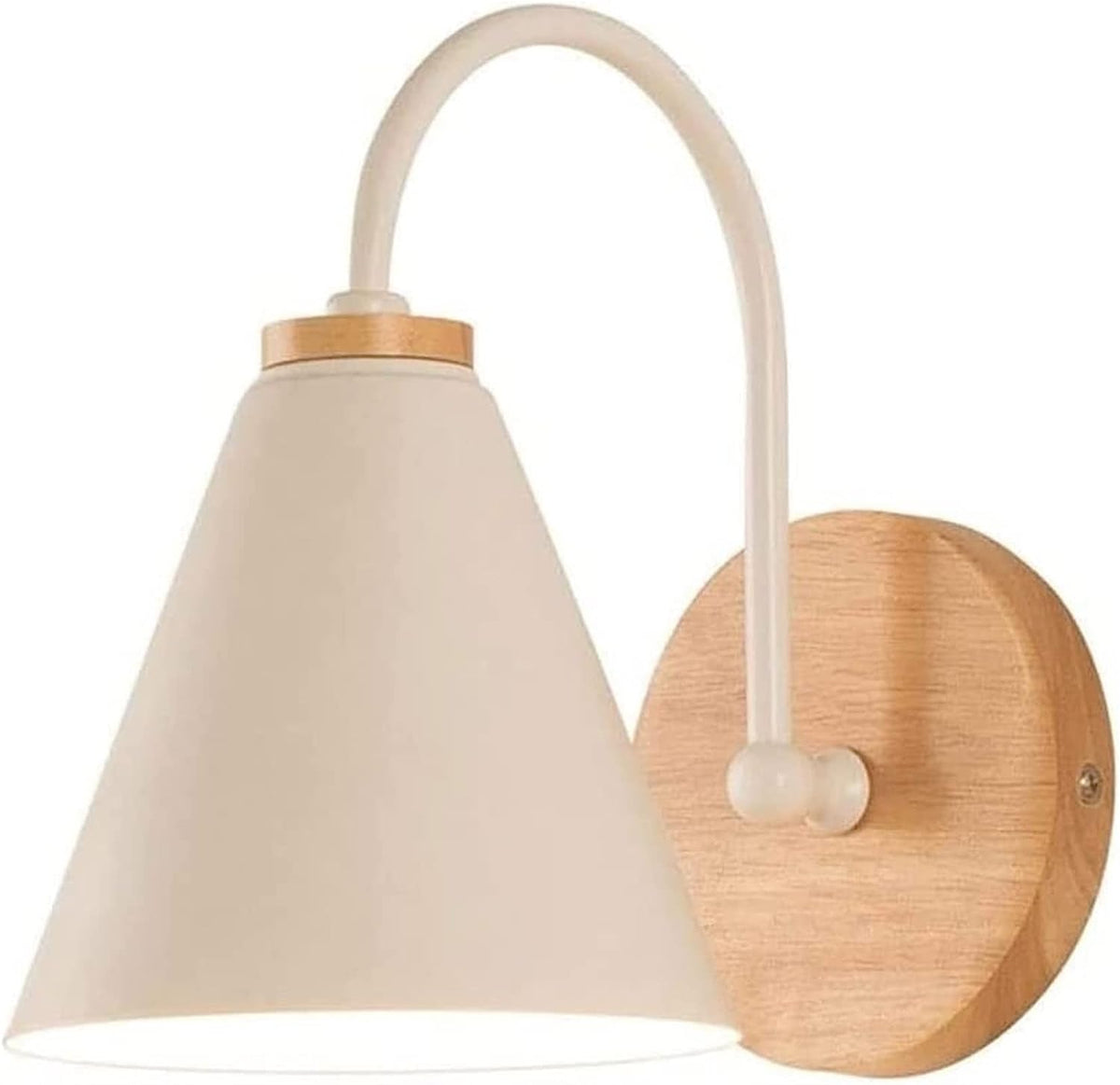 Lámpara de pared de cabecera de madera escandinava con bombilla E27 de 5W (blanco cálido) Para dormitorio, sala de estar, pasillo, entrada Blanco