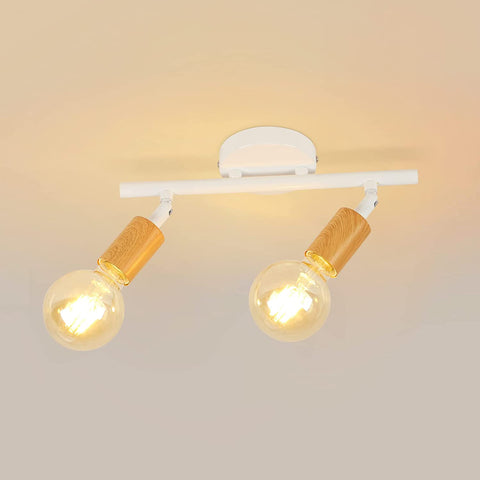 Lámpara de Techo LED 2 Puntos Ajustables, Lámpara de Techo LED Blanca Madera, Iluminación de Techo Interior para Cocina, Sala de Estar, Dormitorio, Pasillo, Sin Bombillas, Máx. 60W