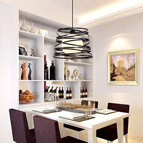 Lámpara Colgante Industrial Retro, Lámpara de Techo con Diseño Espiral Industrial Vintage Ø30cm, Lámpara de Techo de Metal E27 Decoración de Cuerda Ajustable, Negro (sin bombilla)