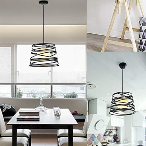 Lámpara Colgante Industrial Retro, Lámpara de Techo con Diseño Espiral Industrial Vintage Ø30cm, Lámpara de Techo de Metal E27 Decoración de Cuerda Ajustable, Negro (sin bombilla)