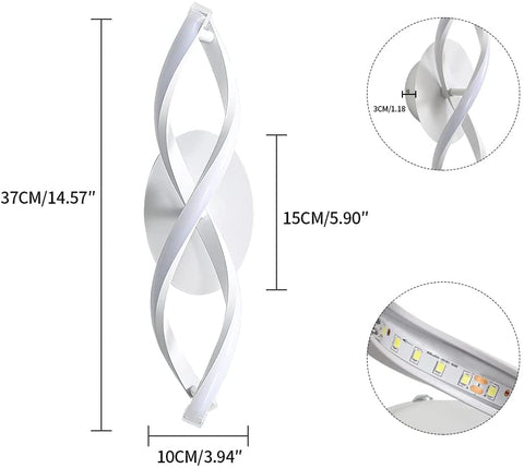 Aplique de pared interior, lámpara de pared moderna LED 16W 1800LM, blanco frío 6500k, luces de pared de diseño curvo para dormitorio escaleras sala de estar
