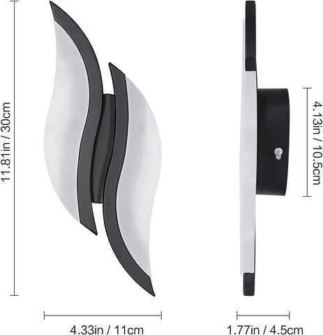 Luz de pared interior LED, lámpara de pared moderna 12W 2300LM, iluminación acrílica Lámpara de pared para sala de estar dormitorio escalera 3000K luz blanca cálida color negro