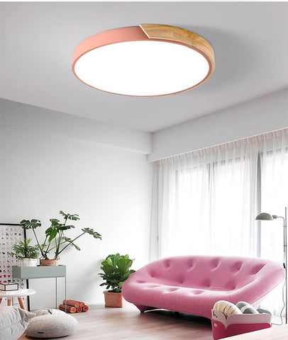 Lámpara de Techo LED, Lámpara de Techo de Madera Moderna de 24 W Redonda Blanco Frío 6000 K Ø30 * 5 CM Dormitorio, Cocina, Sala de Estar, Balcón y Pasillo