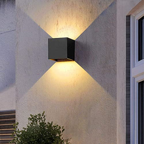 Paquete de 2 luces de pared LED para exteriores, 12 W, luces de pared para interiores con ángulo ajustable, iluminación de pared para exteriores, lámpara de pared moderna impermeable IP65 para sala de estar, dormitorio (negro) blanco cálido 3000 K