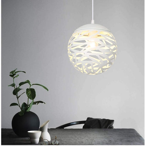 Lámpara colgante calada con cabeza brillante, lámpara tallada de hierro forjado simple para comedor (blanco, 20 cm)