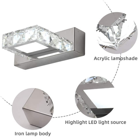 Aplique de Pared Faros Espejo de Cristal LED 3W 5500k Lámpara acrílica de Acero Inoxidable IP44 Impermeable y antivaho (Plata), 16x5cm