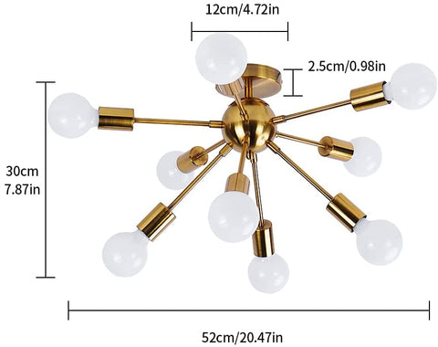 Lámpara industrial de metal, iluminación de araña, para 9 bombillas E27, apta para cocina, sala de estar, comedor, cafetería y lugares de entretenimiento (bombilla no incluida)