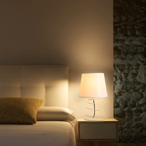 Lámpara de mesa minimalista moderna, lámpara de escritorio de tela blanca con tubo de hierro en espiral industrial, luz nocturna E27 para estudio, sala de estar, dormitorio, mesita de noche (sin bombillas)