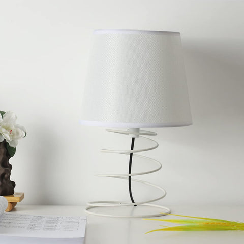 Lámpara de mesa minimalista moderna, lámpara de escritorio de tela blanca con tubo de hierro en espiral industrial, luz nocturna E27 para estudio, sala de estar, dormitorio, mesita de noche (sin bombillas)