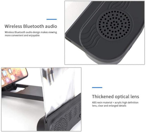 Lupa de pantalla con altavoz para teléfono inteligente, pantalla de proyector HD 6D de 12 pulgadas para películas, vídeos y juegos